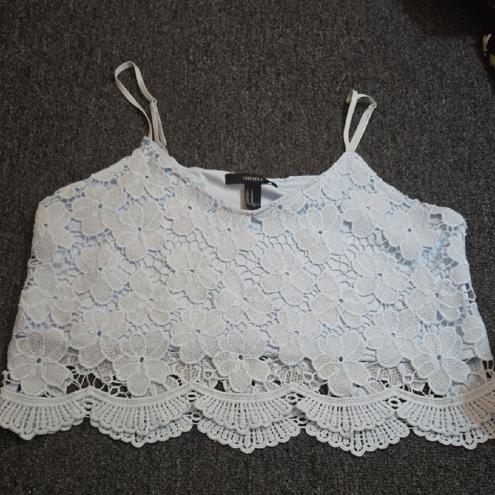 Forever 21 White Lace Floral Crop Top